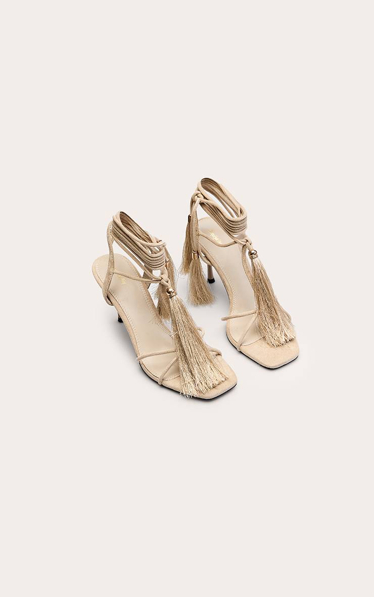 Sable Sandales À Talons À Brides Avec Détail Franges En Synthétique