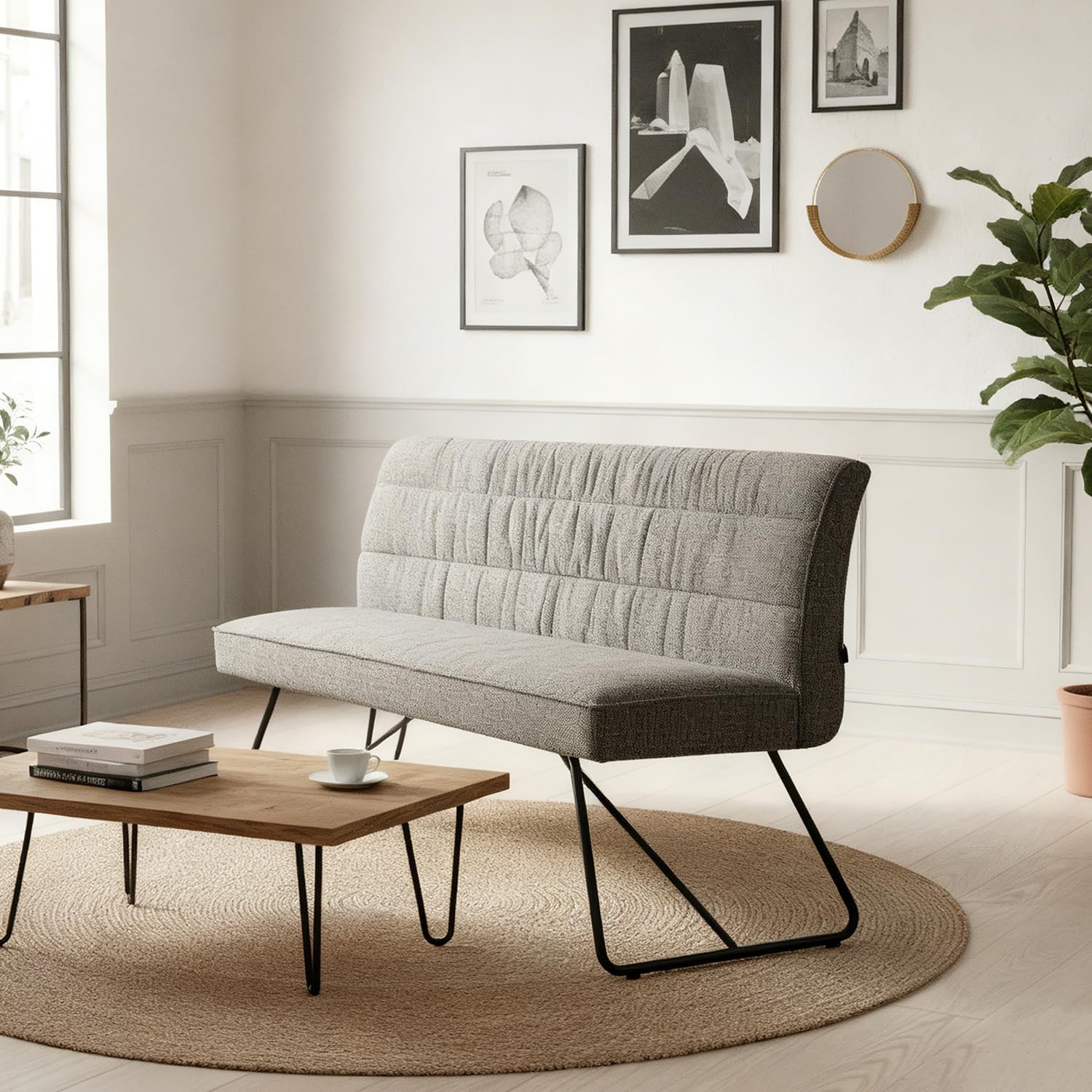 DUBI Möbel Sitzbank Hannah Esszimmerbank 160 cm mit Rückenlehne gepolstert mit Federkern für Esszimmer, Flur, Garderobe mit Metallgestell | modern Design | Grau, 21303-160-RE90