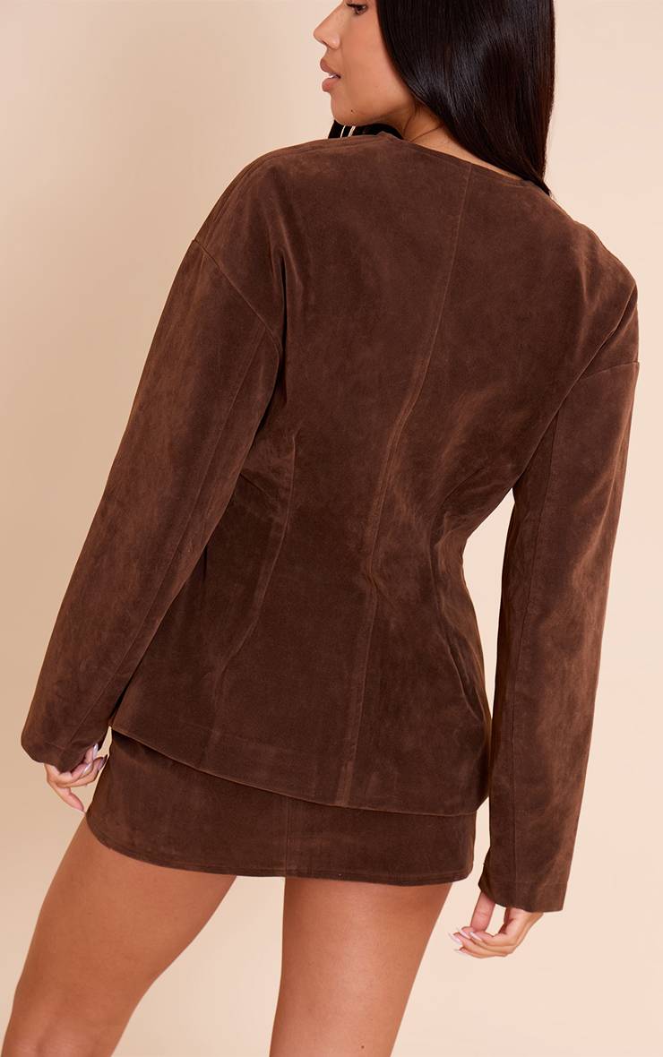 Marron Foncé Ensemble Coordonné Jupe Mini En Daim