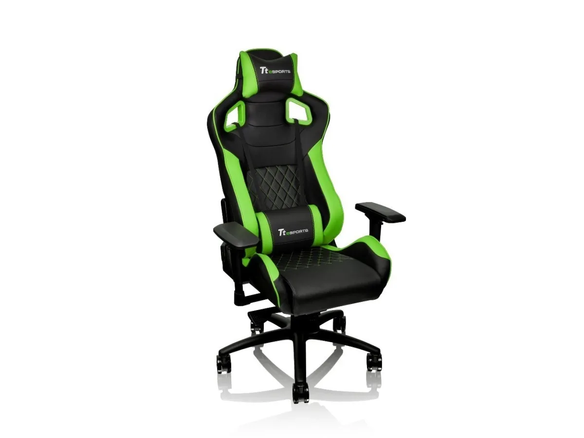 Ttesports GT-Fit 100 - Stol - armstøtter - T-formet - drejeled - aluminium, PVC, stål, kunstig læder, high-density skum - sort, grøn