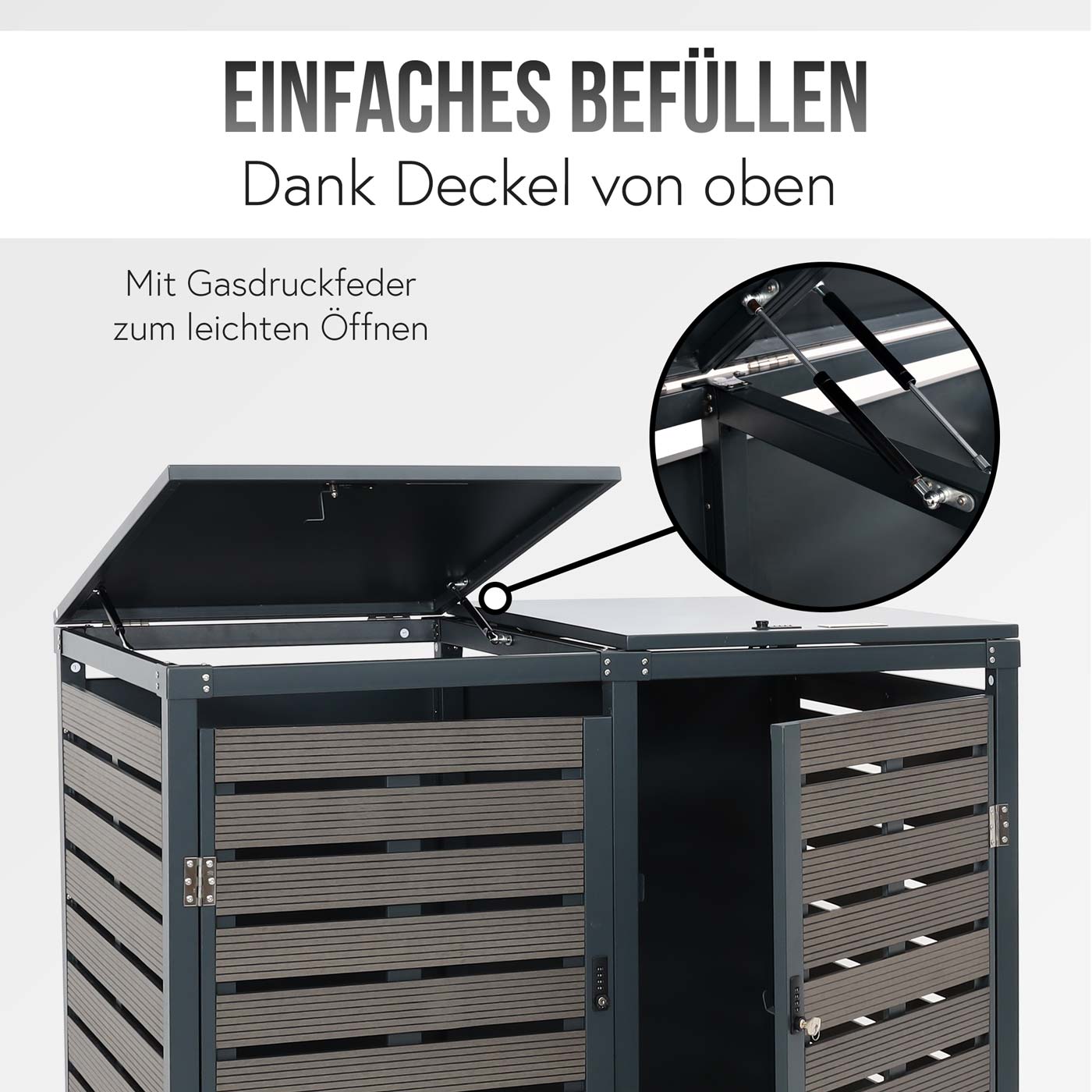 2er Mülltonnenverkleidung MCW-K14, Mülltonnenbox Mülltonnenabdeckung, 119x134x84cm WPC Metall 78kg ~ anthrazit