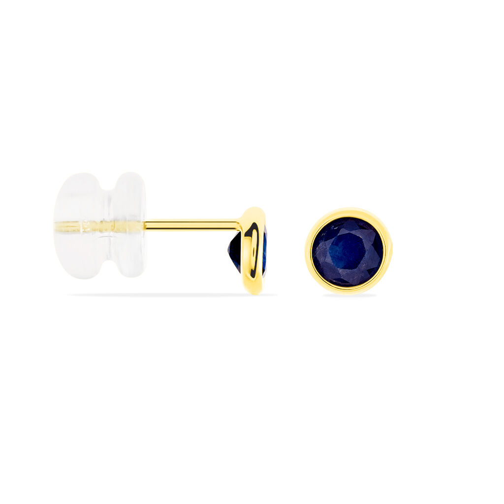 Boucles D'oreilles Puces Edy Serti Clos Or Jaune Saphir