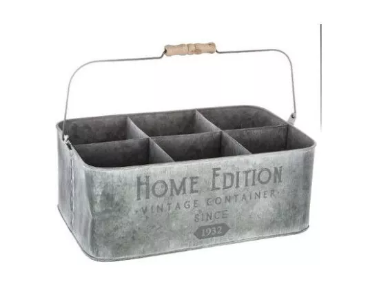 Porte plantes six emplacements vintage - L 36,5 x l 24 x H 14 cm - Gris