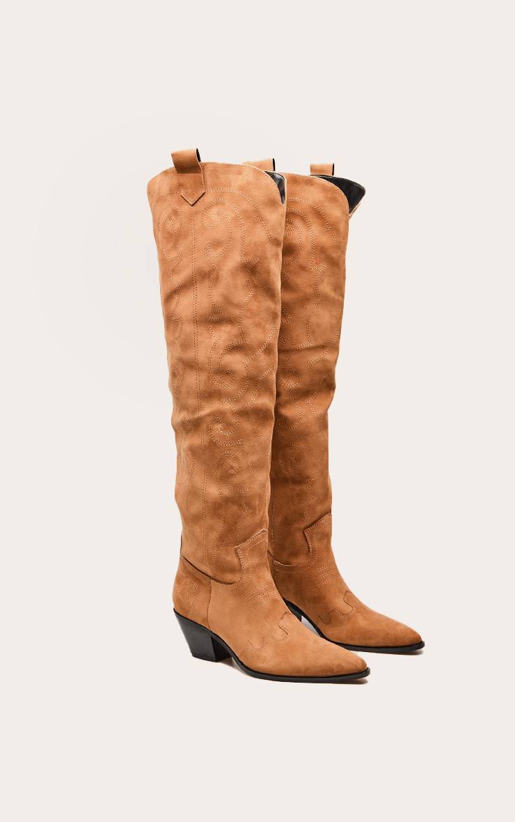 Sable Botte Western Haute En Synthétique Couleur Pierre