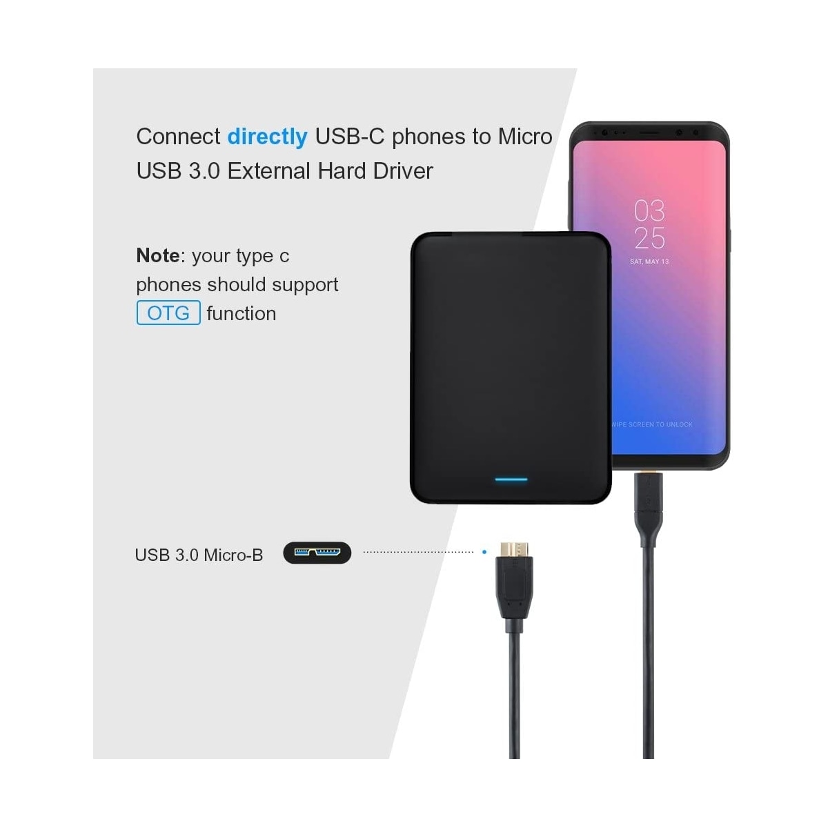NÖRDIC USB C til USB Micro B-kabel 2m, 3.2 Gen 1 for ekstern harddisk