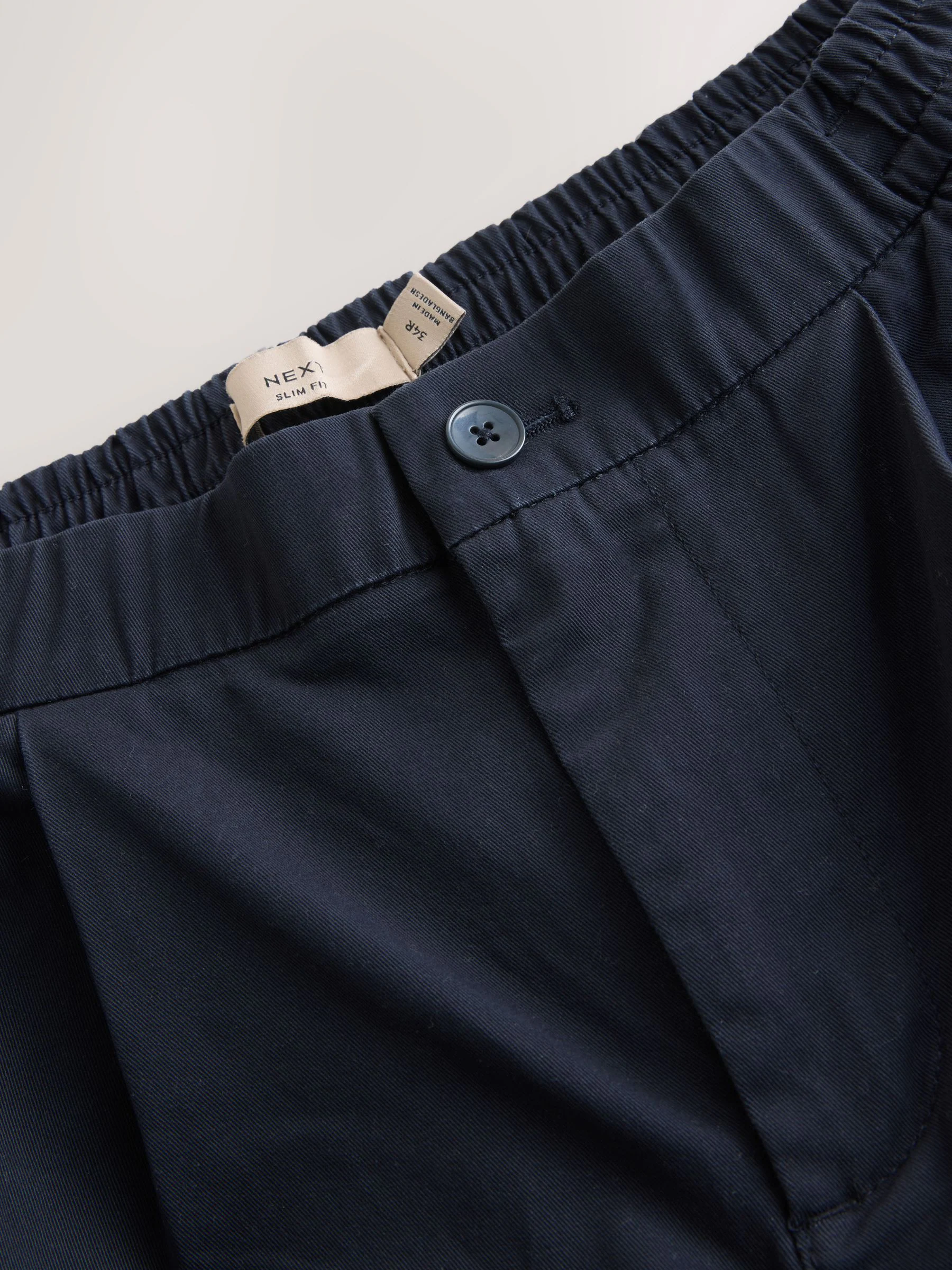 Marineblauw - Slim Fit - Pleated Stretch Chinos Trousers With Elasticated Waist