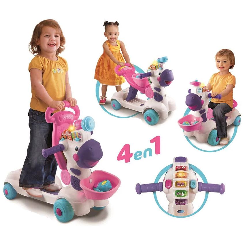 Trotteur évolutif Trottino mon Zèbre Rigolo - Rose - Ecru
