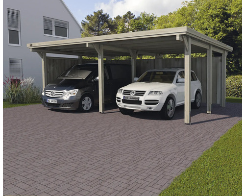 Dubbele carport weka 618 maat 1 zonder dakbedekking 576 x 398 cm drukgeïmpregneerd