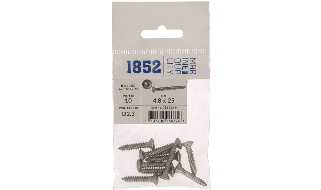 Skrue linsehoved 4,8x25 a4 torx 10 stk iso 9479-4