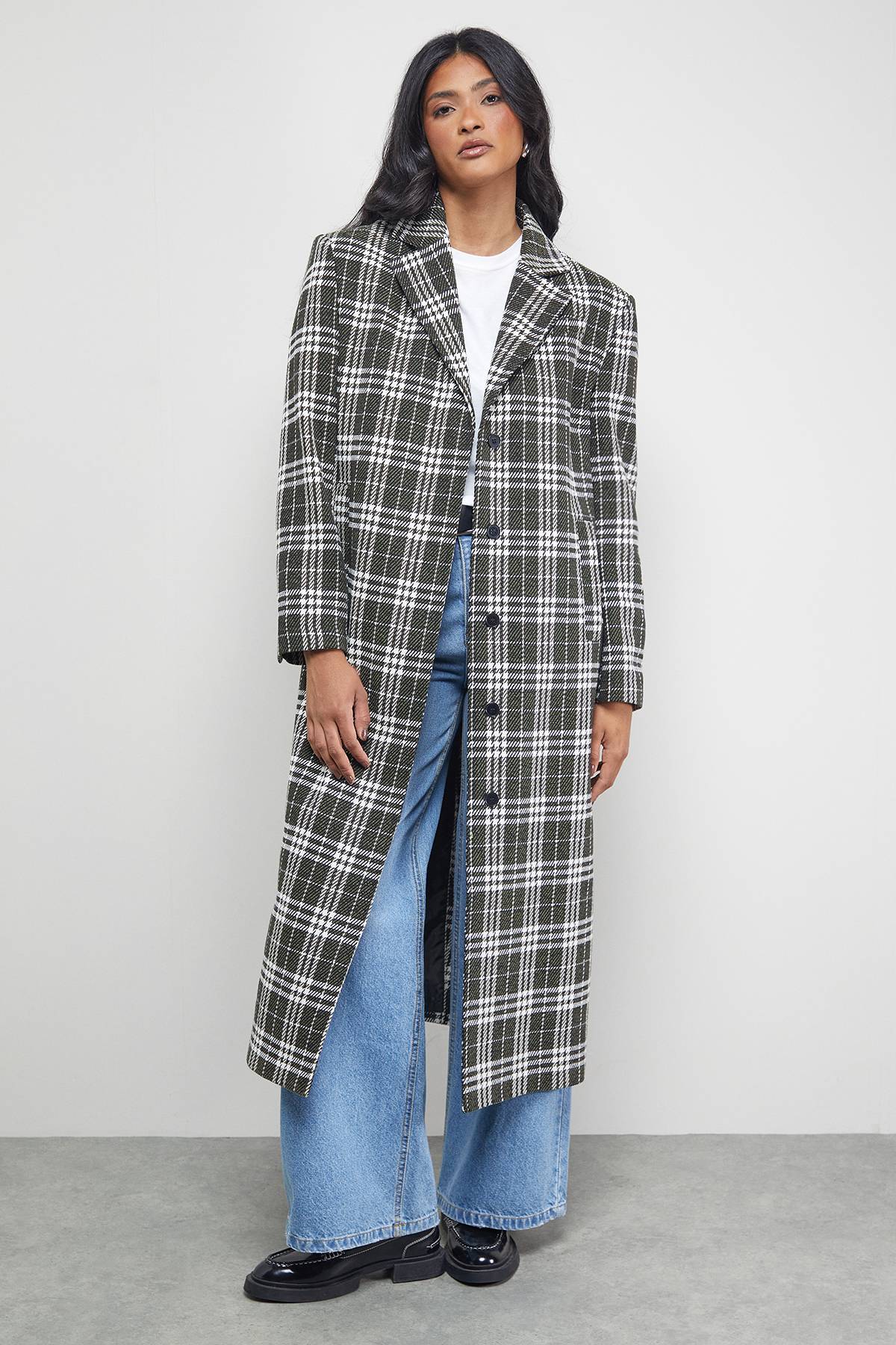 Warehouse Manteau Maxi Oversize à Carreaux