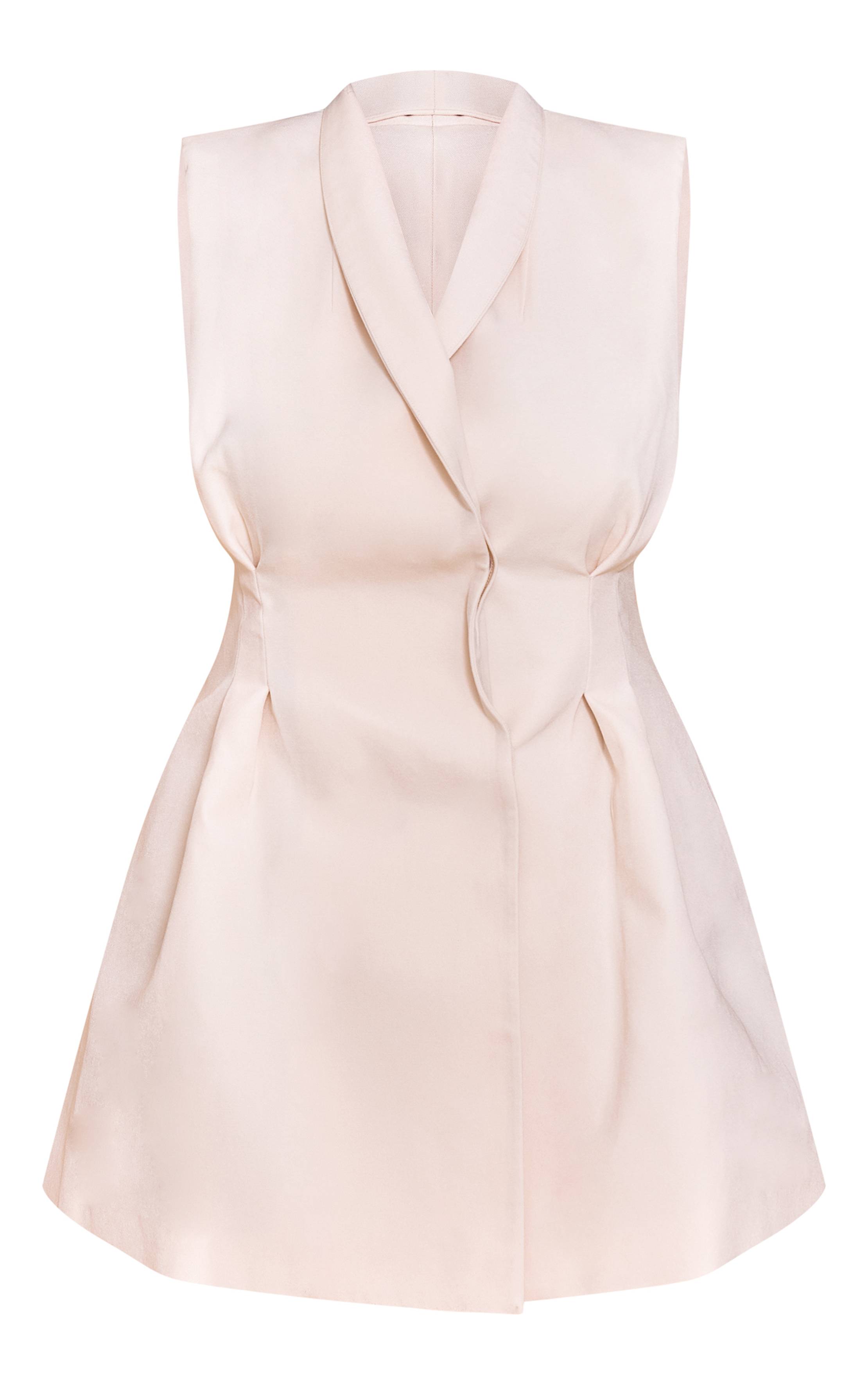 Crème Robe Blazer Cintrée À La Taille Sans Manches Avec Croisillon Shape