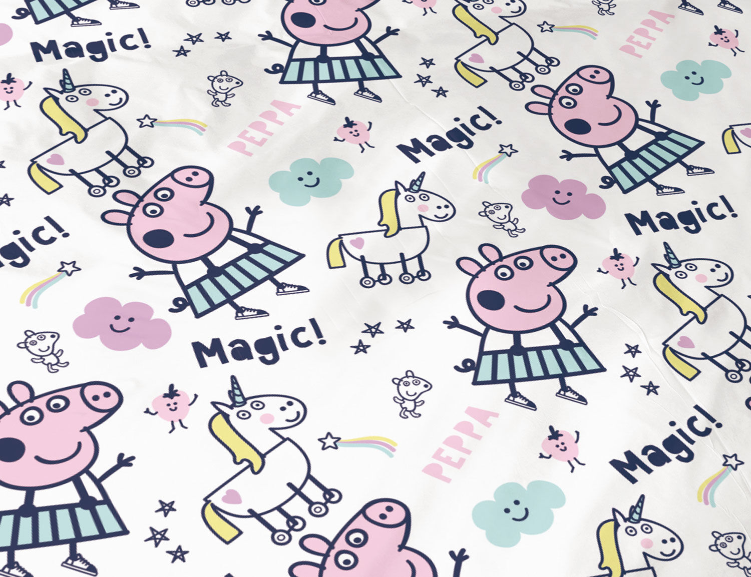 Bettwäsche mit Peppa Wutz auf einem magischen Einhorn