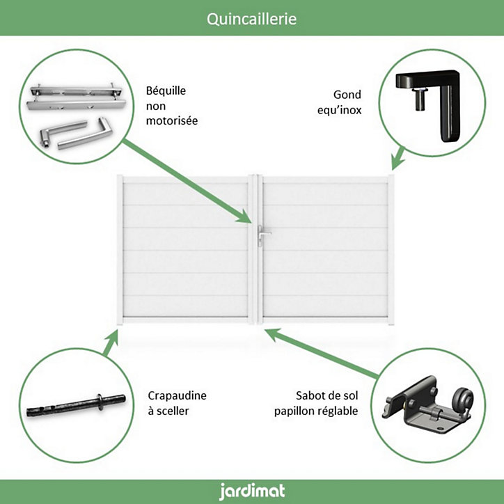 Portail Jardimat aluminium Chalon blanc 9016 - 300 x h.167 cm