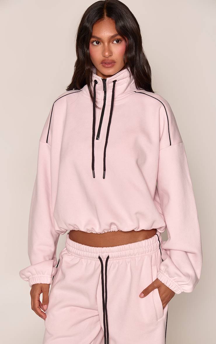 Rose Sweat À Fermeture Éclair Quart Avec Cordon De Serrage Contrasté