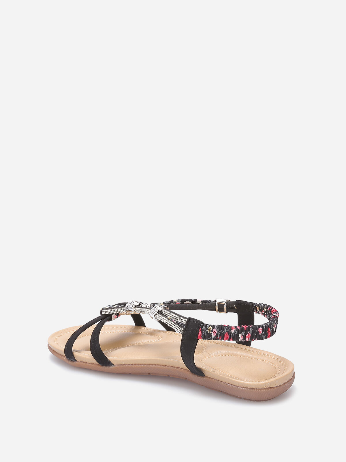 Nu-pieds à perles et strass grandes tailles- Noir