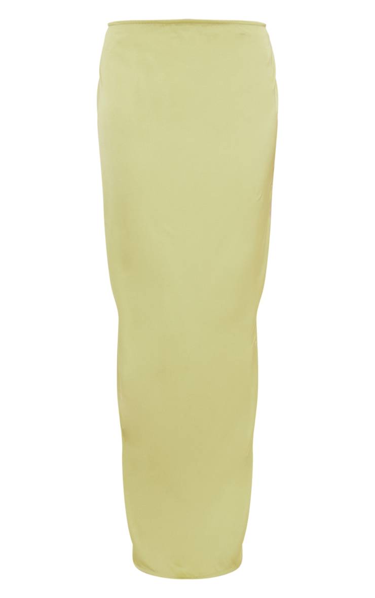 Chartreuse Jupe Longue Satinée Taille Mi-haute Ensemble Coordonné