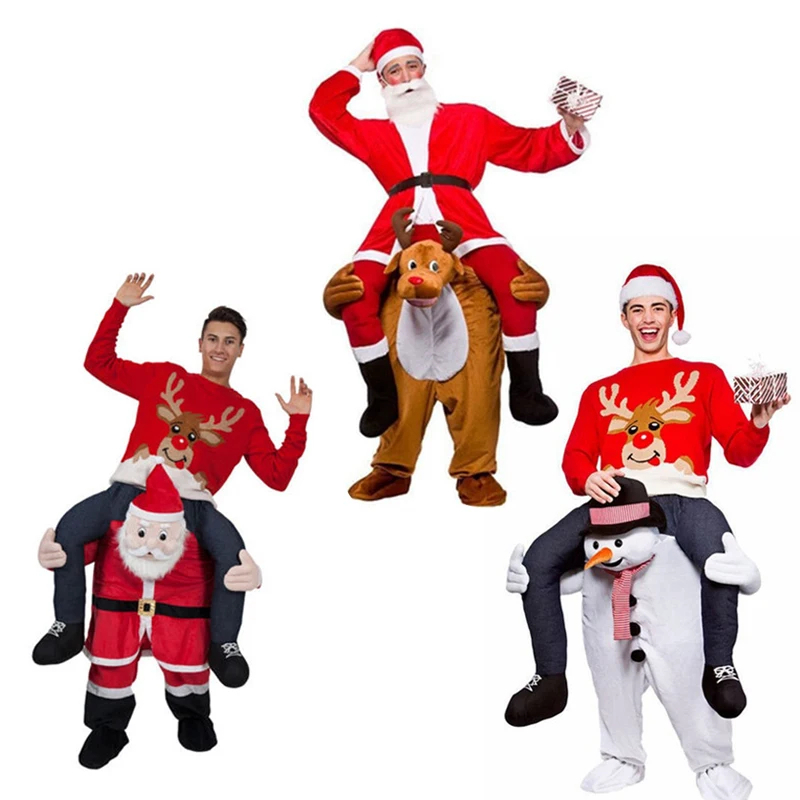 (150-180cm) Christmas Erwachsenen Kostüm Weihnachtsmann Huckepack Rentier Verkleidung für Motto Partys - Rot / Weiss / Braun