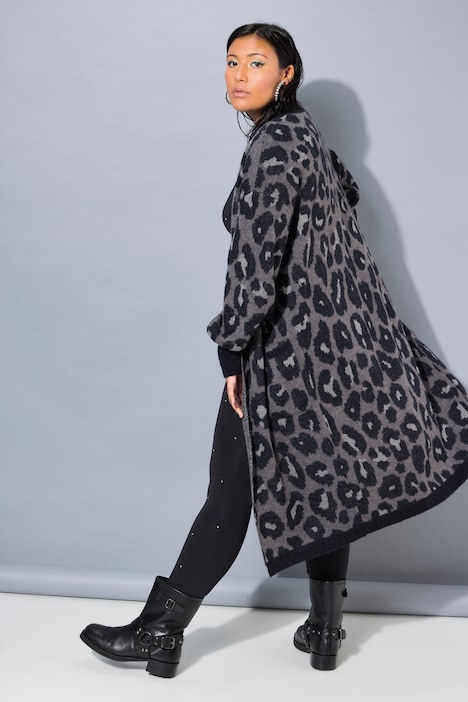 Long-Strickjacke, oversized, Glitzer-Leo