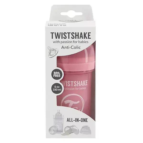 Mamadeira anticólica Twistshake rosa pastel +0m 180ml