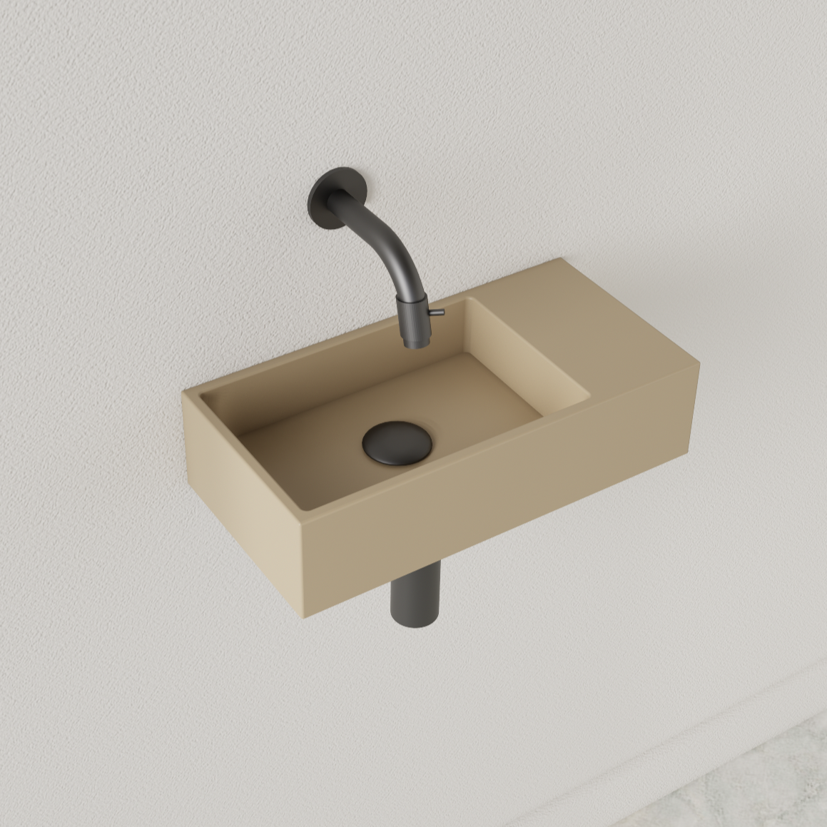 Sanigoods Nano fontein rechts cappuccino zonder kraangat 36x18cm