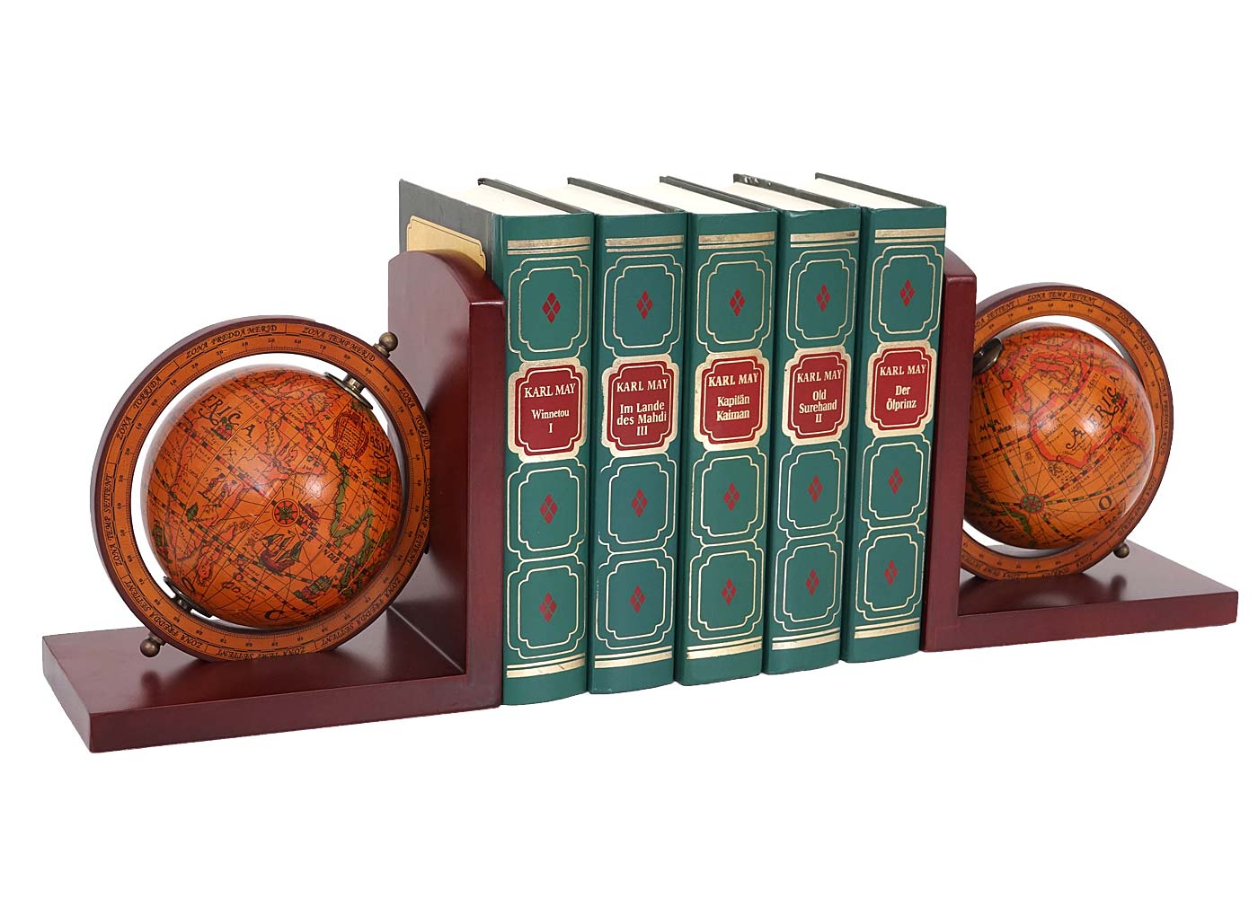 2er-Set Buchstützen MCW-B79, Bücherstütze Globus Weltkugel, MVG-zertifiziert braun