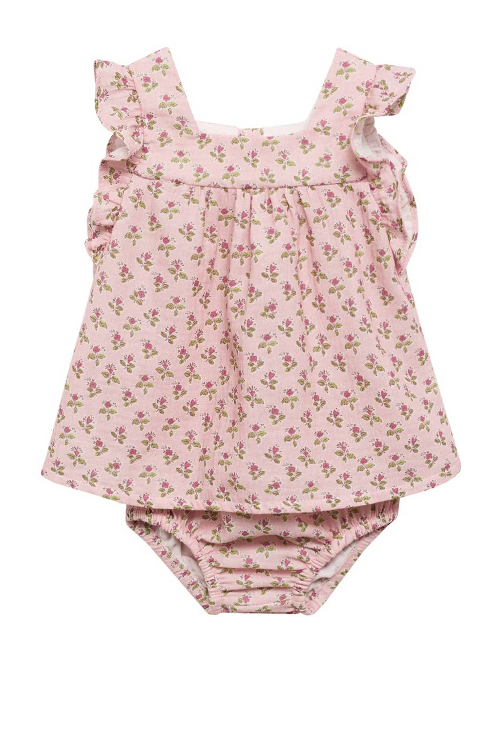 Mango Kids baby jurk + bloomer met bloemdessin roze/groen