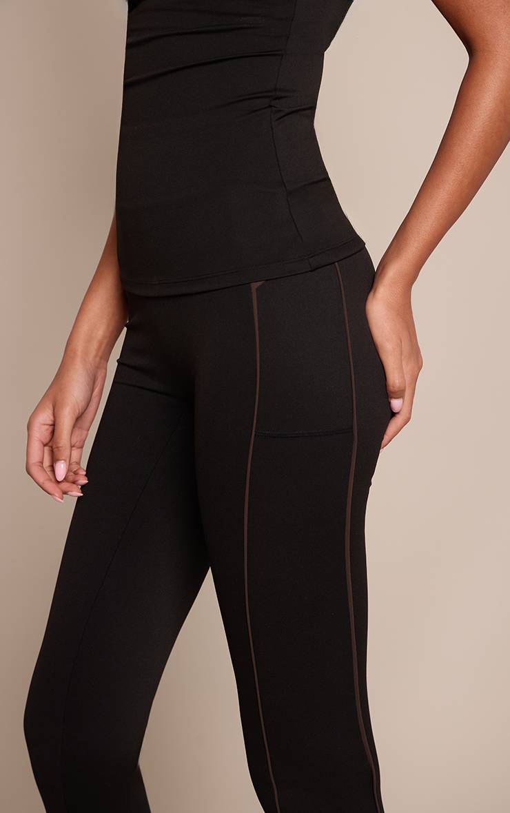 Noir Legging De Sport Grande Taille Avec Poches À Patte Et Coutures Contrastées