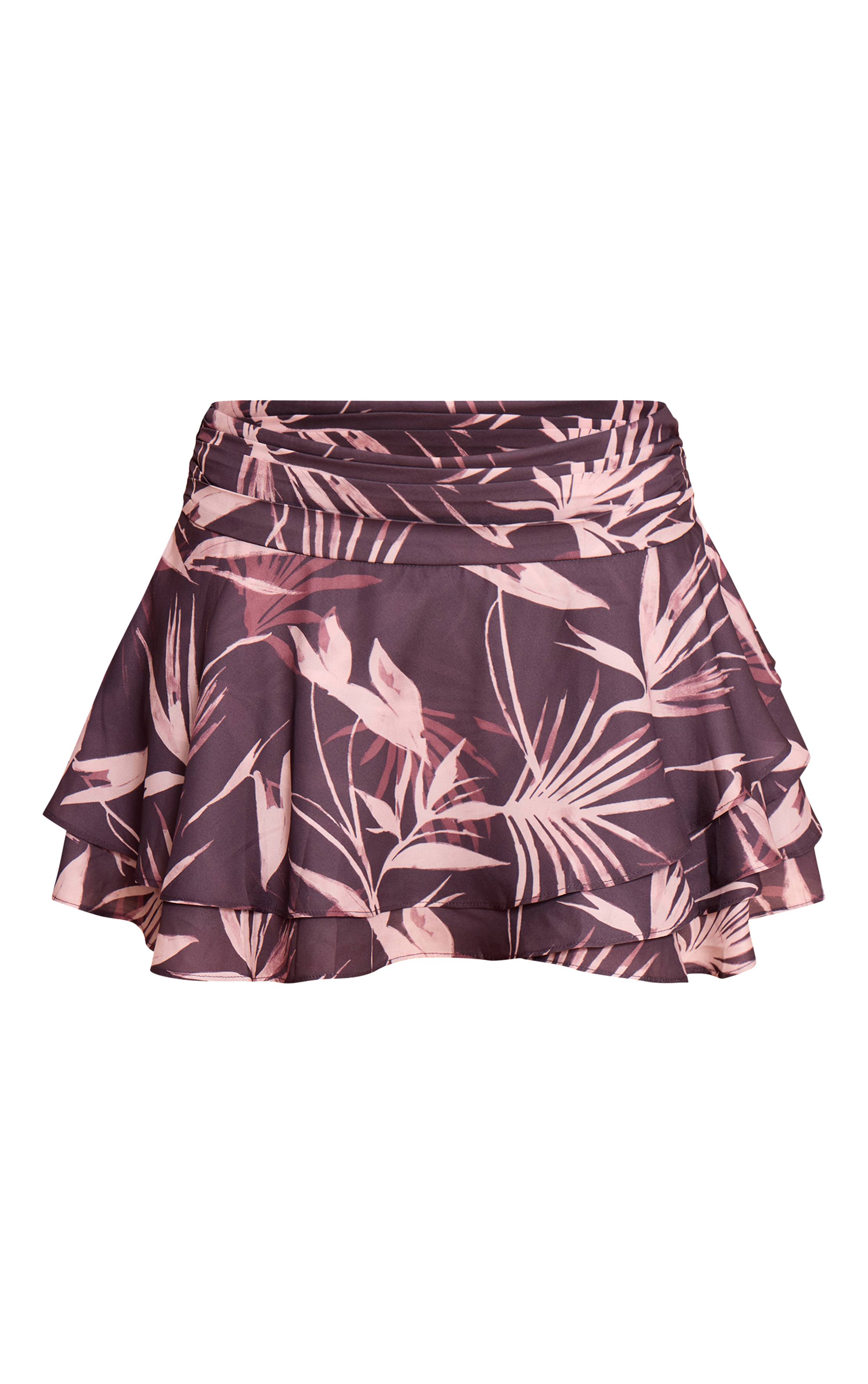 Marron Jupe Mini À Volants Imprimé Floral Coordonné