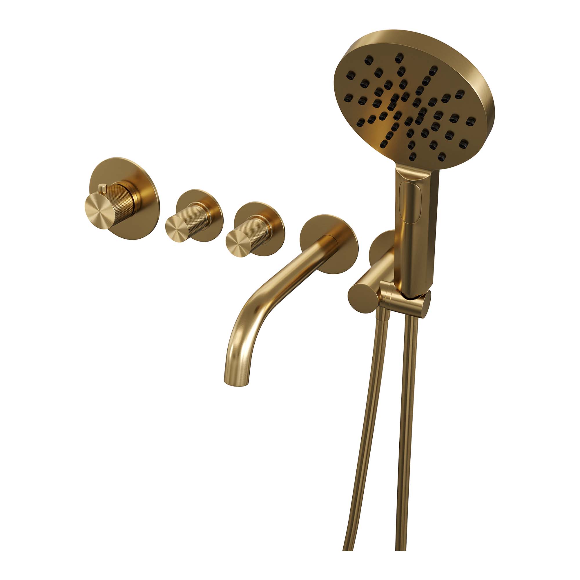 Brauer Gold Carving inbouw badkraan met 3 standen handdouche geborsteld messing PVD