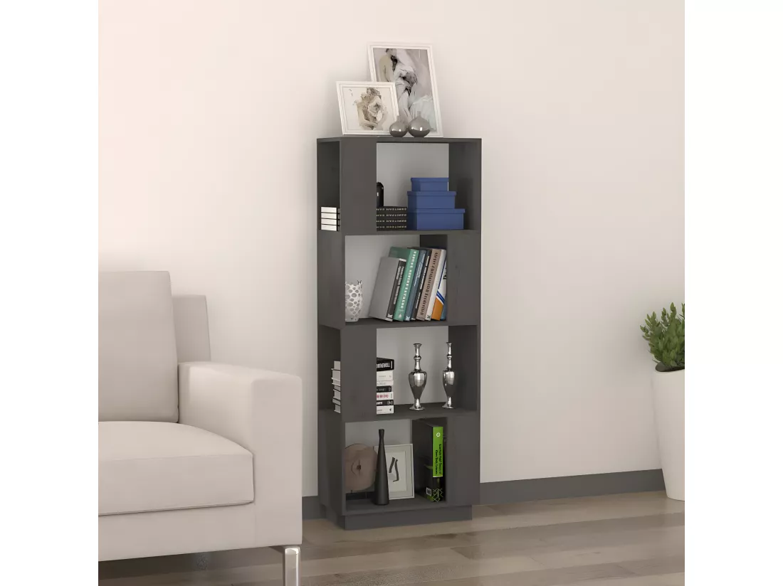 Bibliothèque/Séparateur de pièce Gris 51x25x132 cm Pin solide