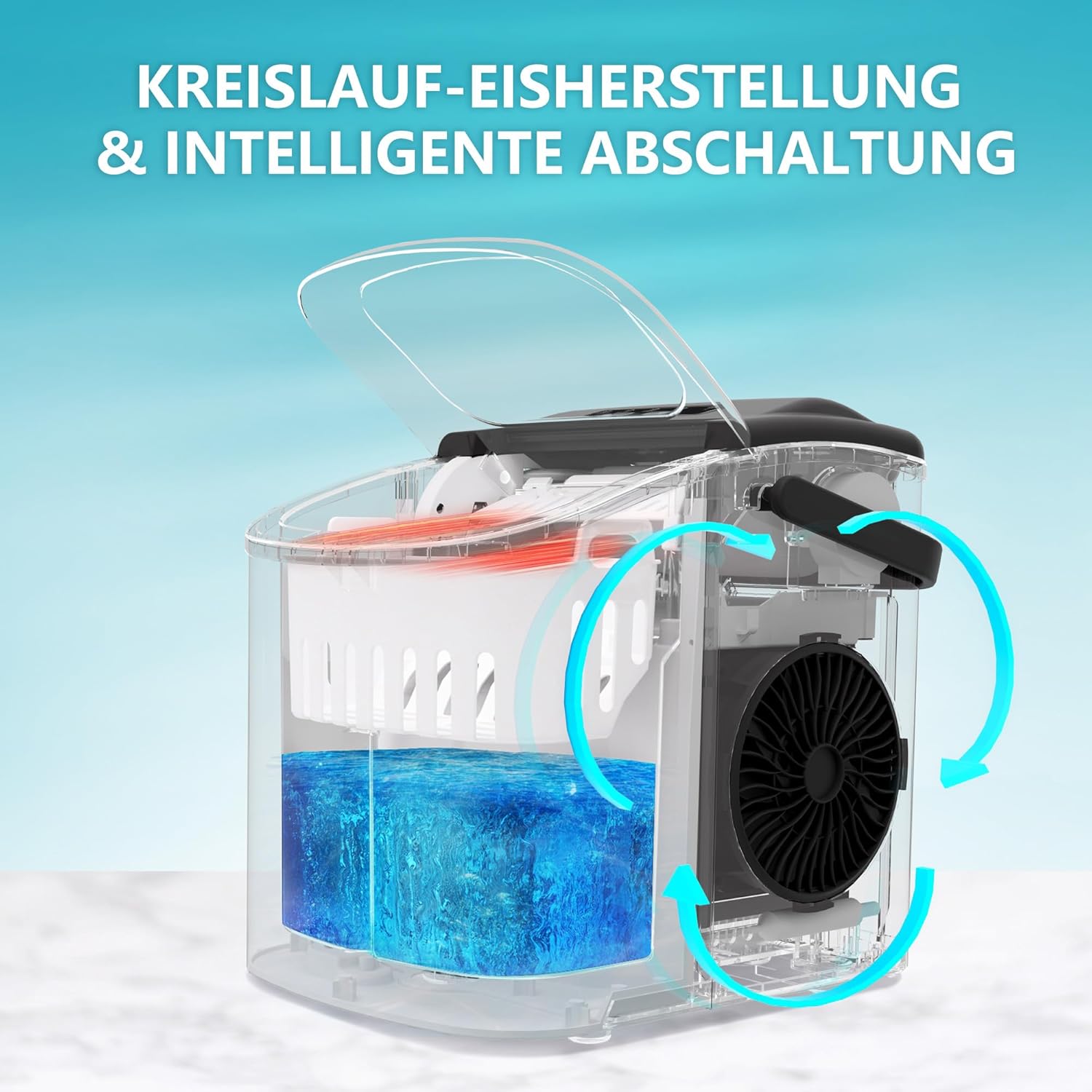 EUHOMY Eiswürfelmaschine Klein, 9 Eiswürfel in 6 Minuten, 12 kg/24H, Eiswürfelmaschine Edelstahl mit Tragbarem Griff, Selbstreinigender Kompakter Eiswürfelmaschinen für Zuhause/Küche/Büro/Bar