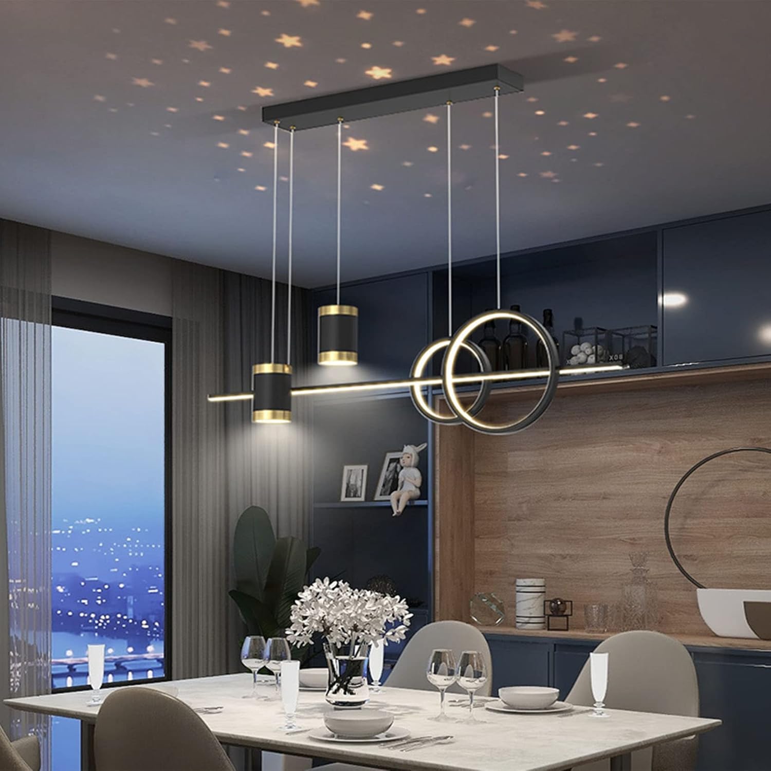 100cm Esszimmerlampen Esstischlampe LED Pendelleuchten Höhenverstellbar Designer Hängeleuchte Dimmbar Mit Fernbedienung LED Hängelampe Wohnzimmer Esstisch Küchen Lampen Schwarz [Energieklasse F]