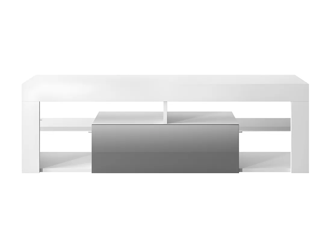 Meuble TV / Banc TV (140 cm, blanc mat / gris brillant, sans LED) - BIANKO