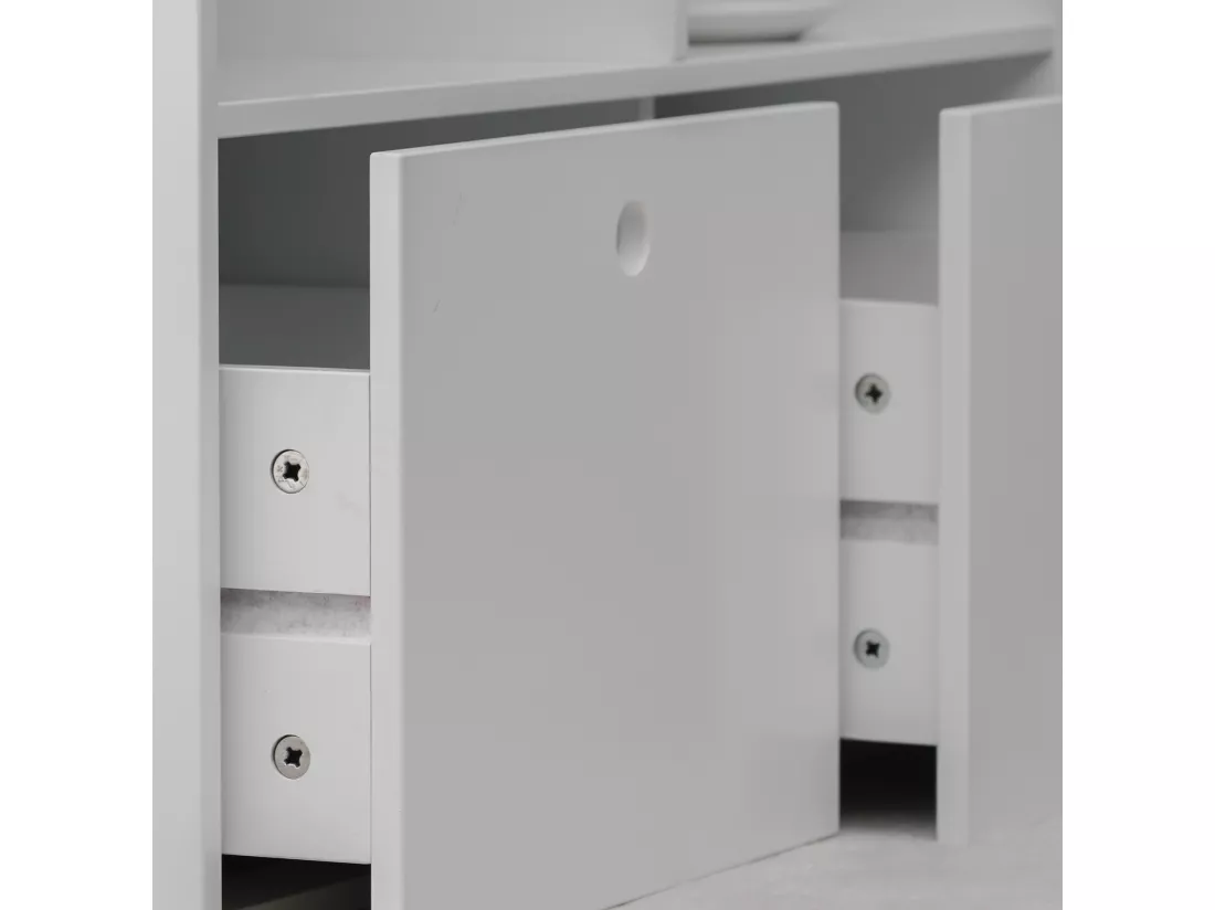 Bibliothèque pour enfants en Bois Blanc 3 Etageres 2 Tiroirs