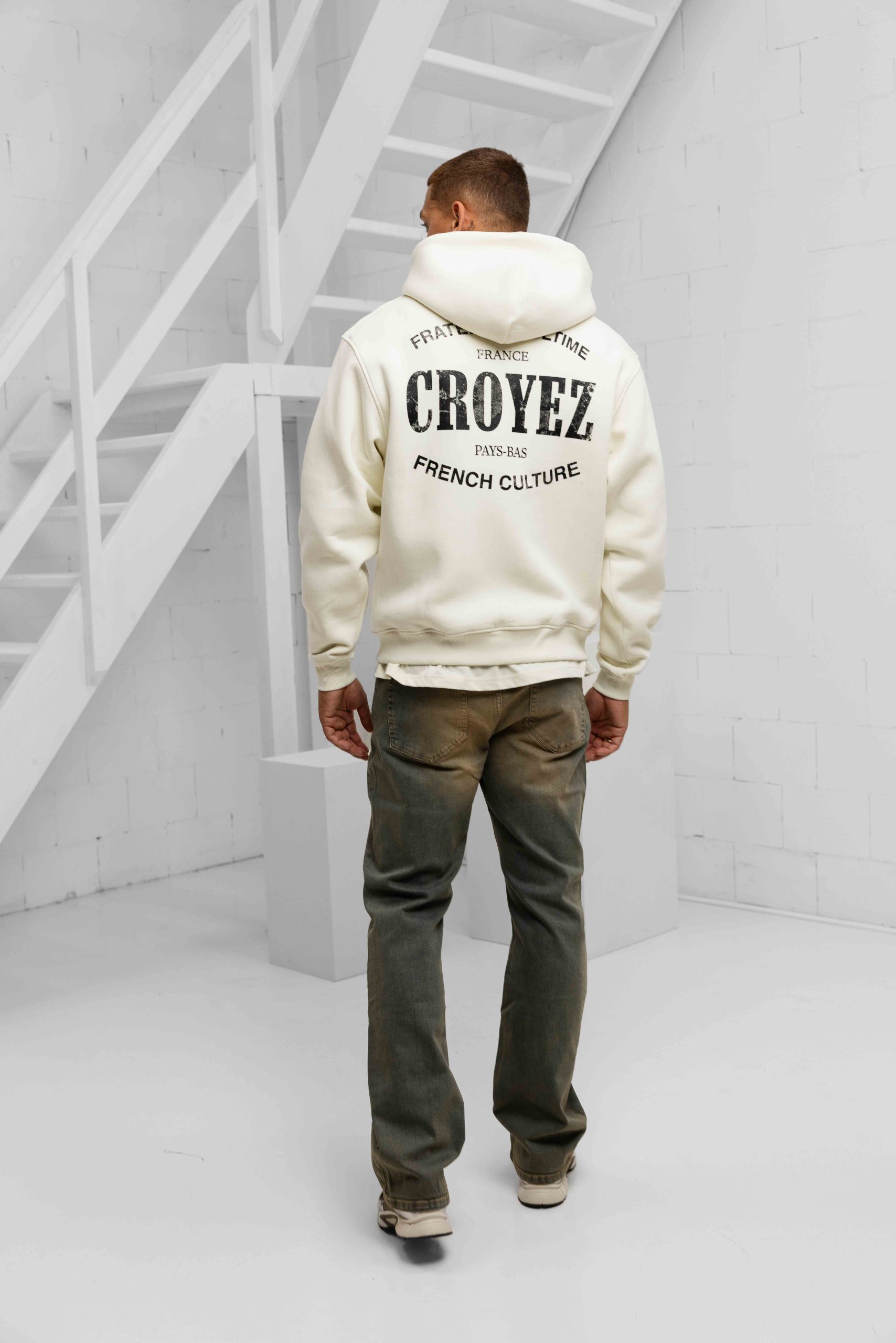 Croyez Damaged Stamp Zip Hoodie Heren Gebroken Wit