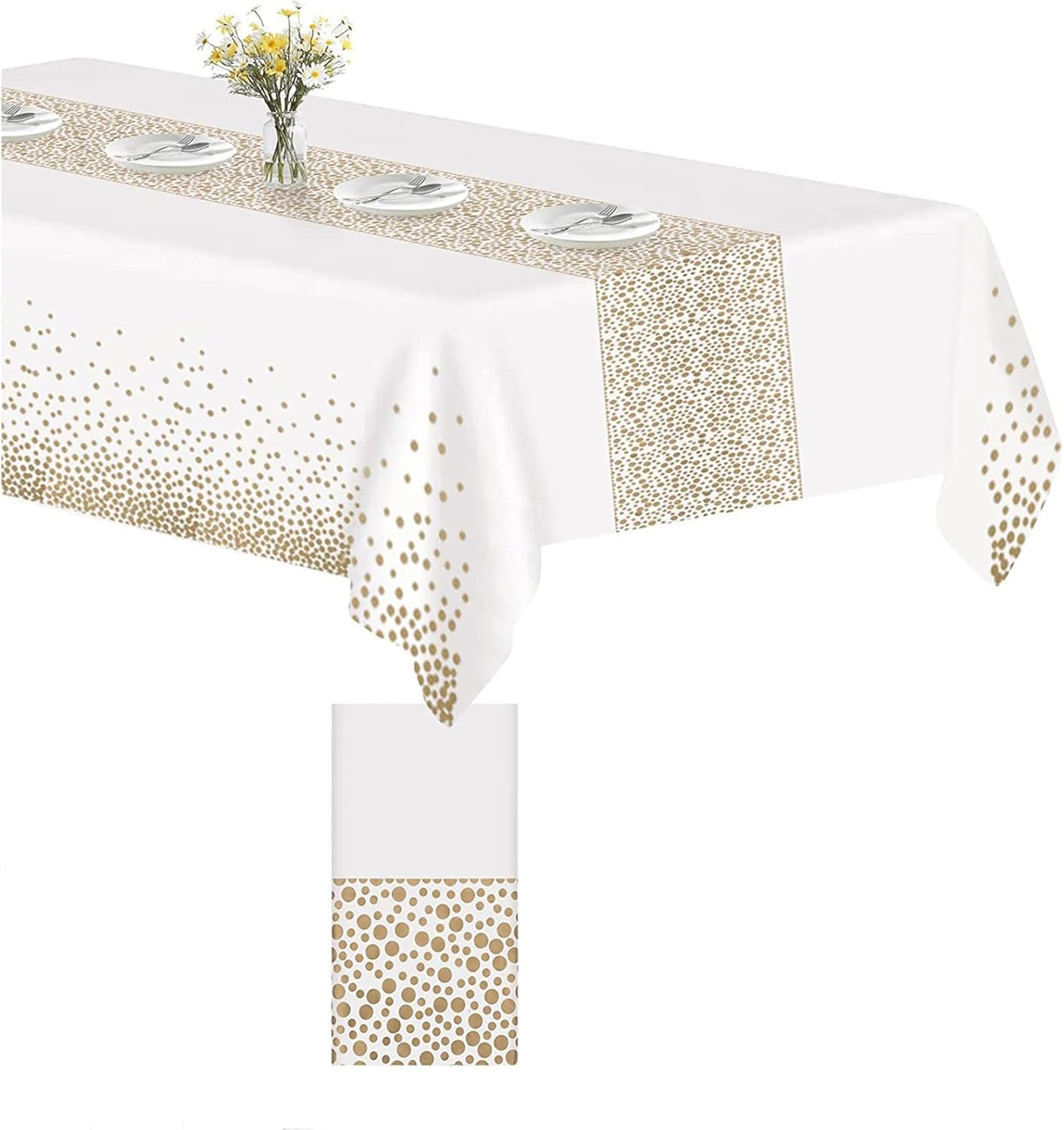 (271x137cm) Deko Folien Tischdecke Party Dekoration Tisch Tuch Punkte Design - Weiss / Gold