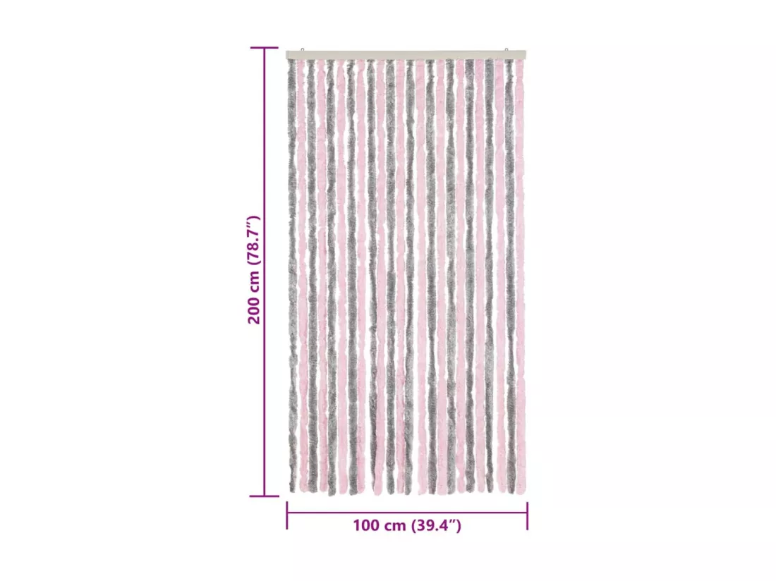 Rideau anti-mouches gris argenté et rose 100x200 cm chenille