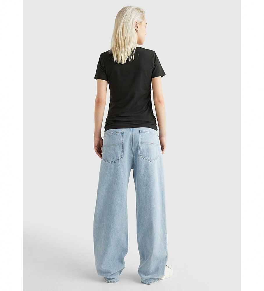 Camiseta Tommy Jeans TJW Skinny Stretch com Decote em V, Preta