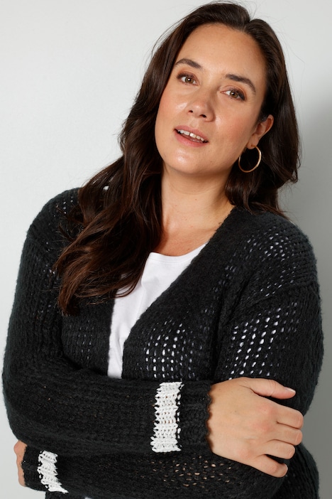 Strickjacke, offene Form, Streifenbündchen