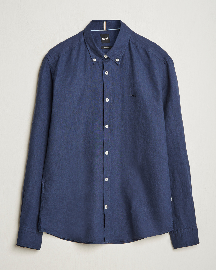 BOSS BLACK Liam Linen Shirt Dark Blue