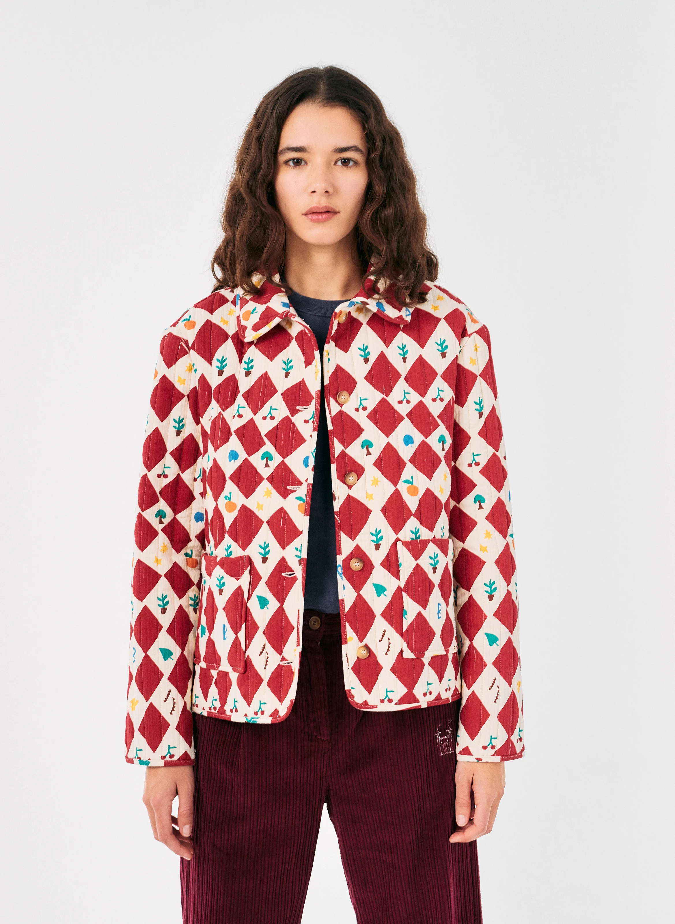 Veste col classique imprimée en coton | Rouge