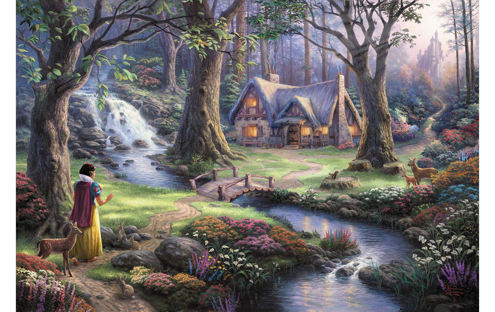 Puzzle Disney SchneewittchenThomas Kinkade: Snow White Discovers the Cottage