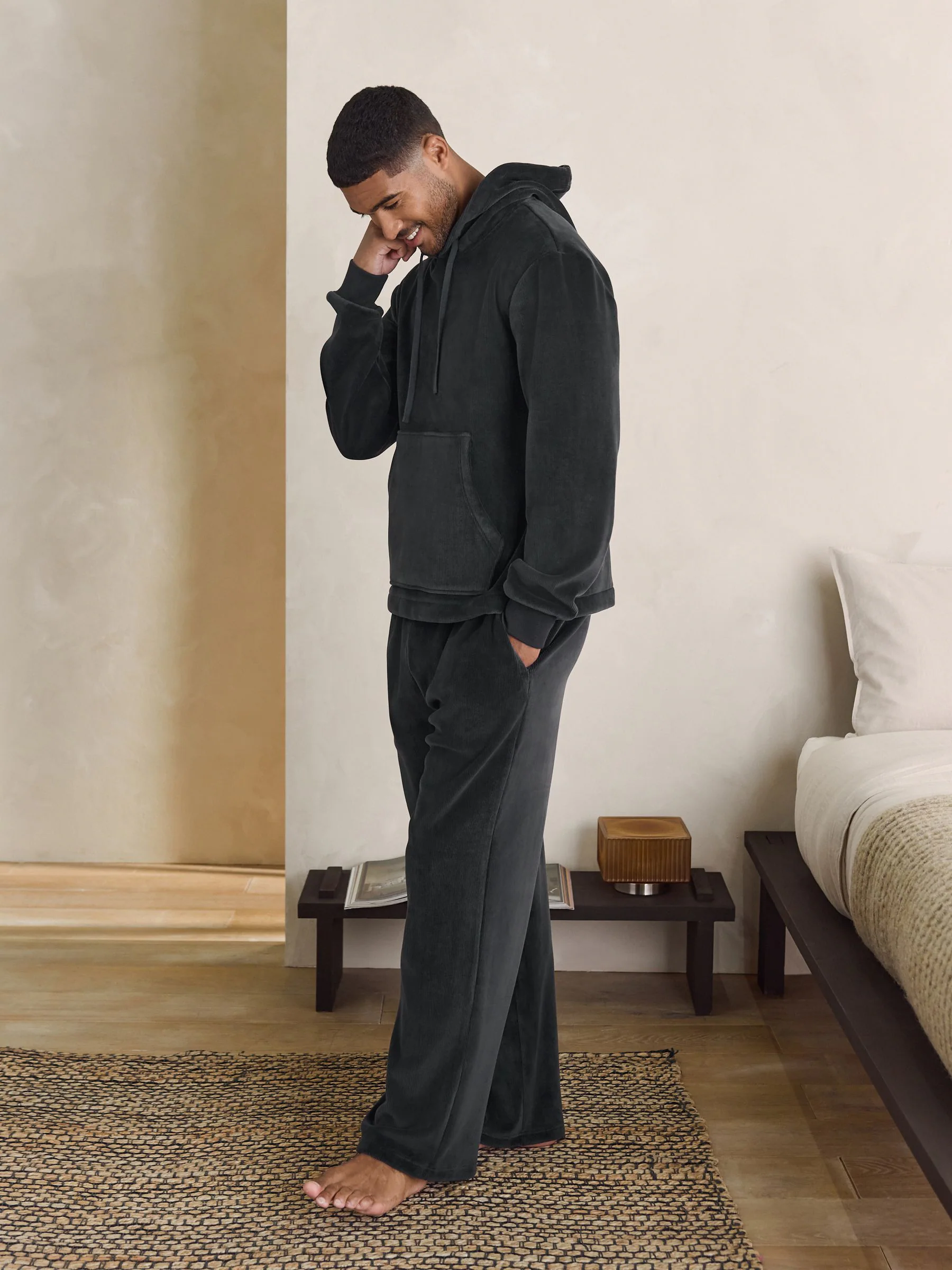 Antraciet - Jersey Textured Ribbed Hoodie