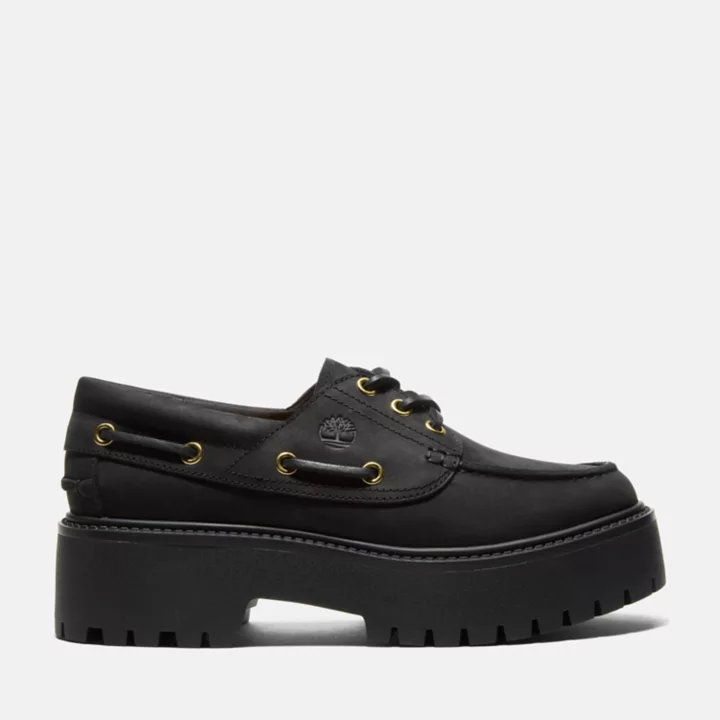 Chaussure bateau Stone Street pour femme en noir