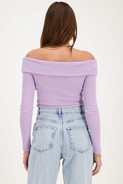 Lila off-shoulder top met rib structuur