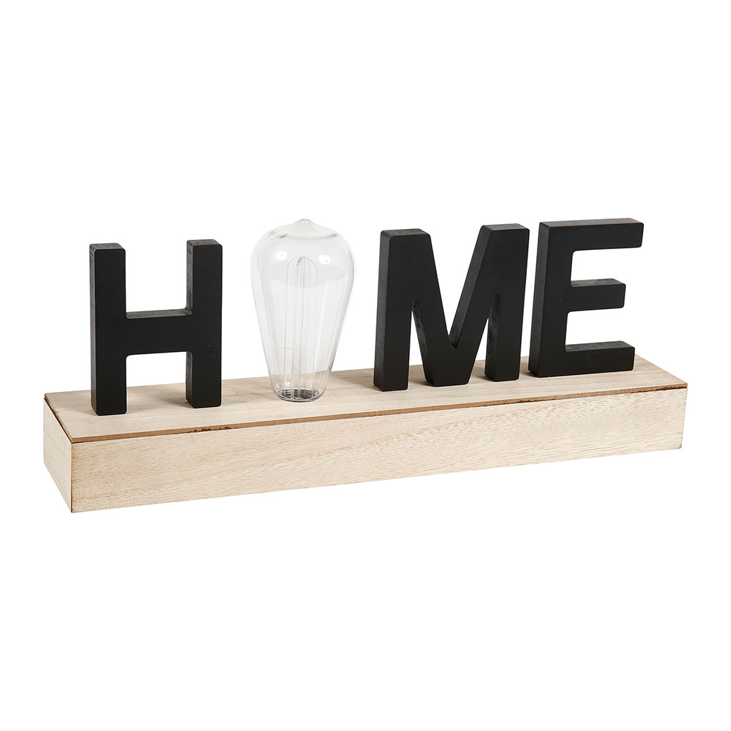 Déco lumineuse HOME bois 33.8x17.5x8cm