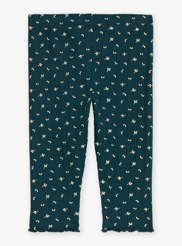Legging côtelé vert émeraude à imprimé fleuri