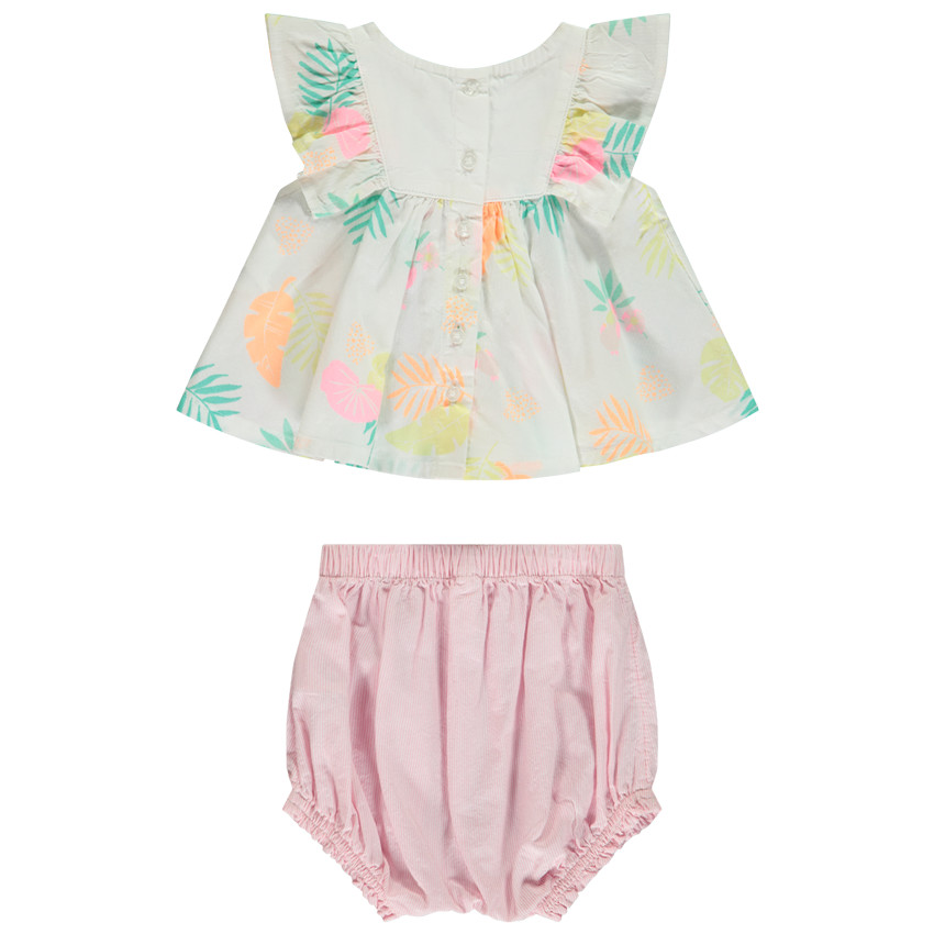 Ensemble 2 pièces tunique imprimée + bloomer rayé pour bébé fille