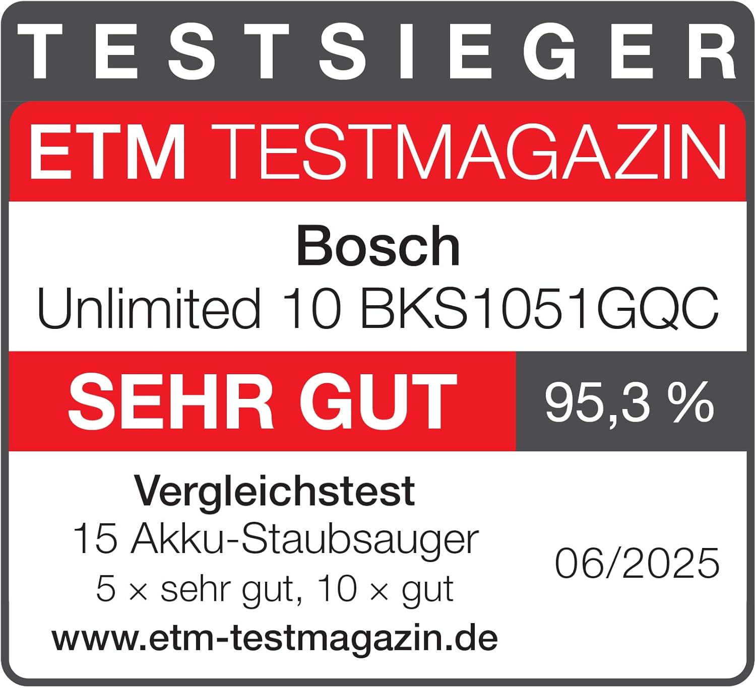 Bosch Akku-Staubsauger Unlimited 10 BKS1051GQC, kabellos, MicroClean Technology, TFT-Display, Staubkomprimierung, HEPA-Filtersystem, 10 J. Motorgarantie, 4 Ah Akku, LED-Licht, Schnellladegerät, grau