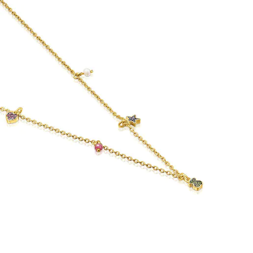 Colar TOUS New Motif com banho de ouro 18k sobre prata, pedras preciosas e pérola.